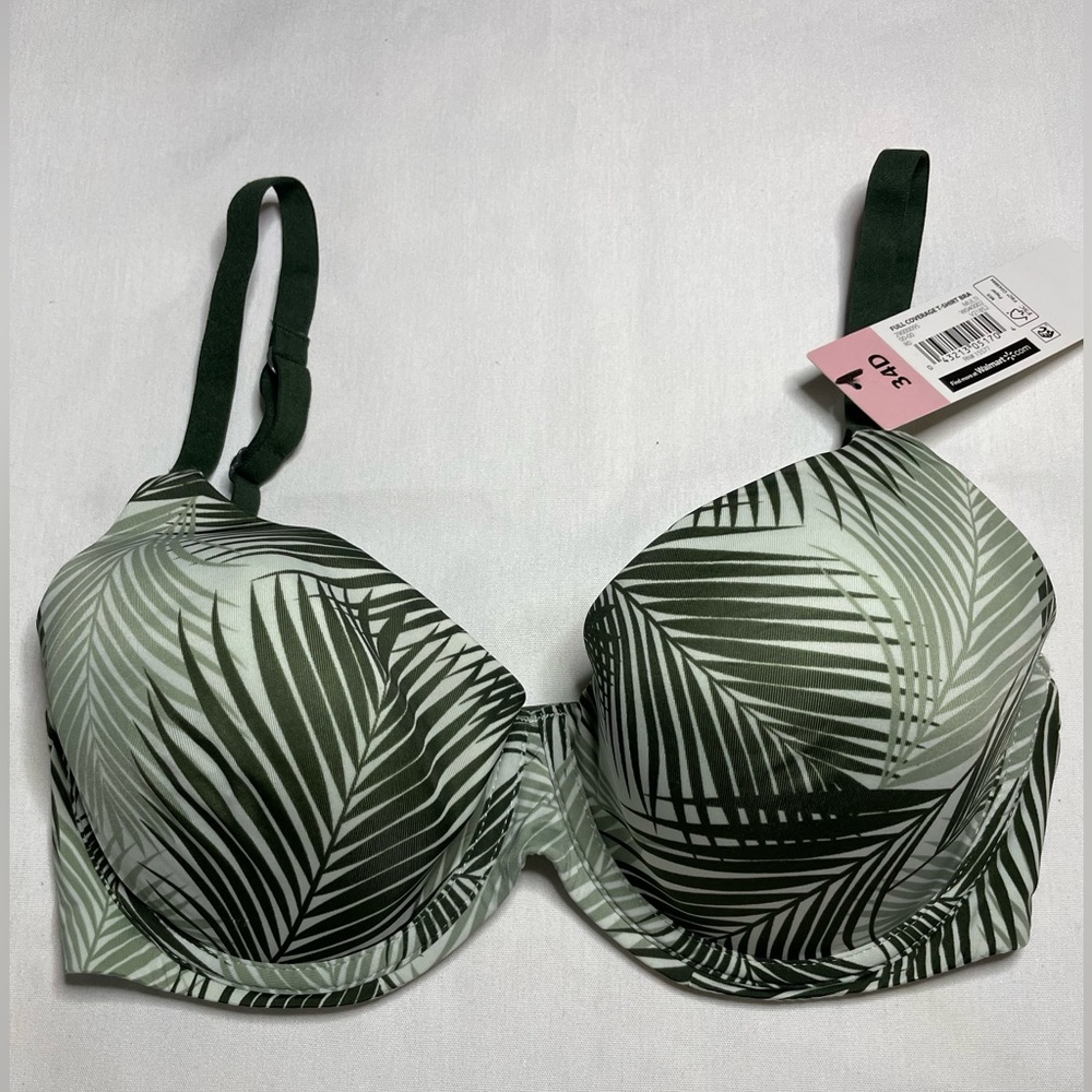 NWT Kindly Tropical Green & White Convertible Full Coverage T-Shirt Bra Size 34D